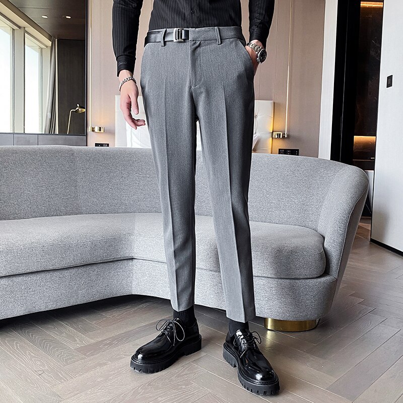British Style Men Business Dress Pants Belt Slim F... – Grandado