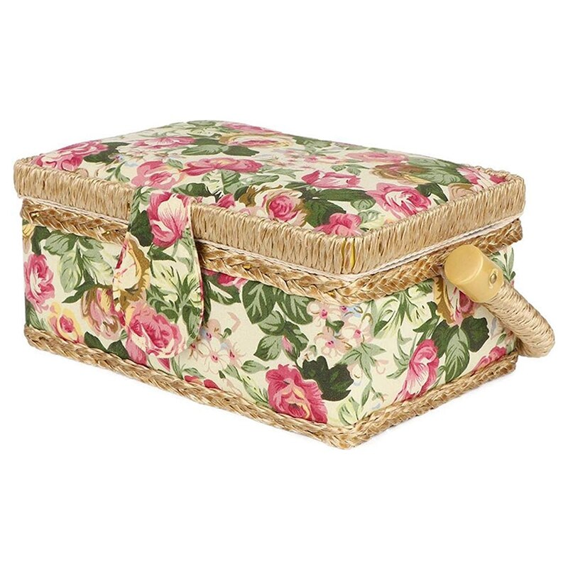 Sewing Basket, Household Fabric Craft Handmade Sewing Basket Thread Needle Organizer Household Hand-Woven Sewing Tool