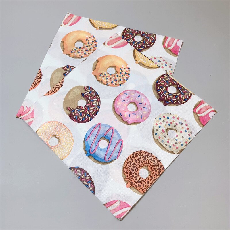 20 stk/pakke søde farverige donuts cupcake bord decoupage papir servietter dessert servietter papirservietter til børn fødselsdagsfest indretning