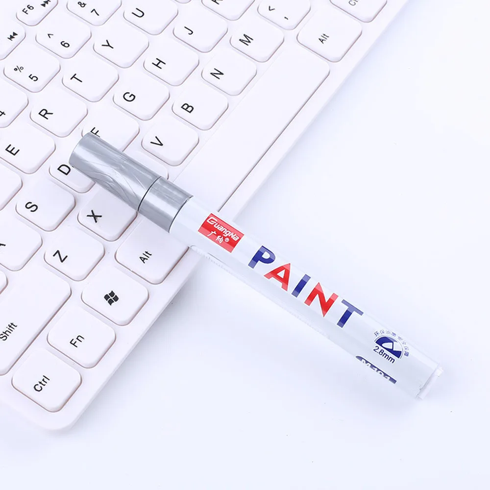 Caneta de pintura de carro à prova dwaterproof água roda de carro pneu pintura oleosa marca caneta auto borracha pneu piso cd metal marcador de pintura permanente: Prata
