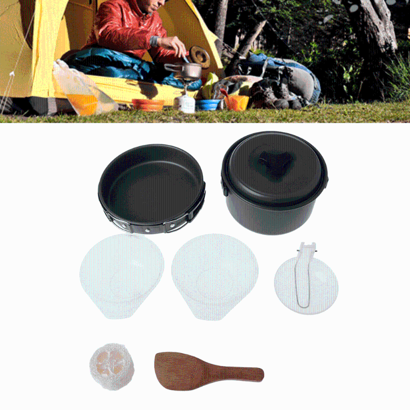 Portátil Camping Panelas Mochila Cozinhar Picnic Bacia Pot Pan 8 pçs/set X7YD