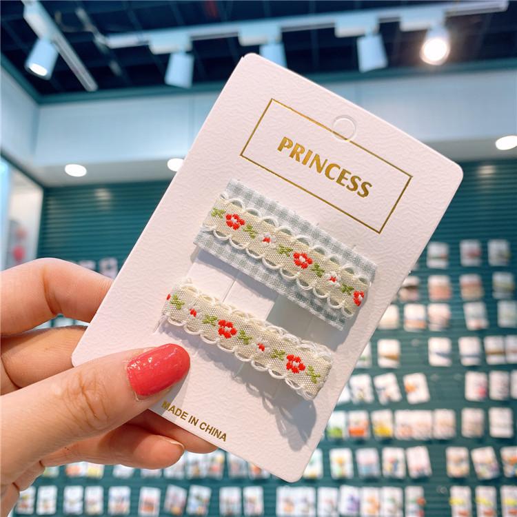 Korean Children's Embroidered Flower Hairpin Cute Fresh Girls Cloth Plaid Bb Clip Baby Floral Clip Set Children Hair Accessories: 2
