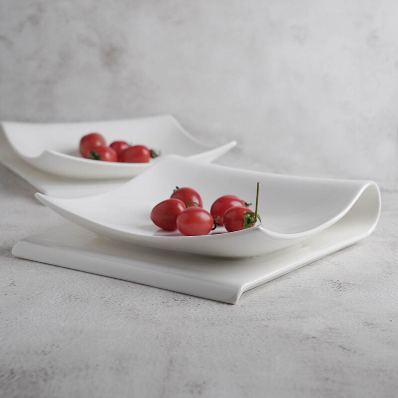 Assiette pliante carrée en céramique, assiette de fruits et desserts, assiette créative européenne, assiette de petit déjeuner, assiette de légumes froids
