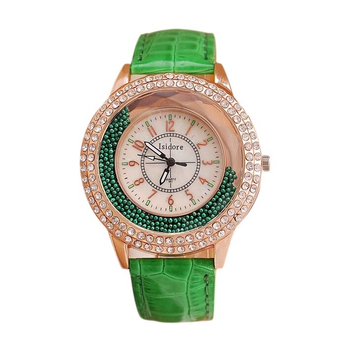 Runer Vrouwen Strass Horloge luxe Lederen vrouwen Horloges Vrouwen Jurk Horloge armband horloge vrouwen: green