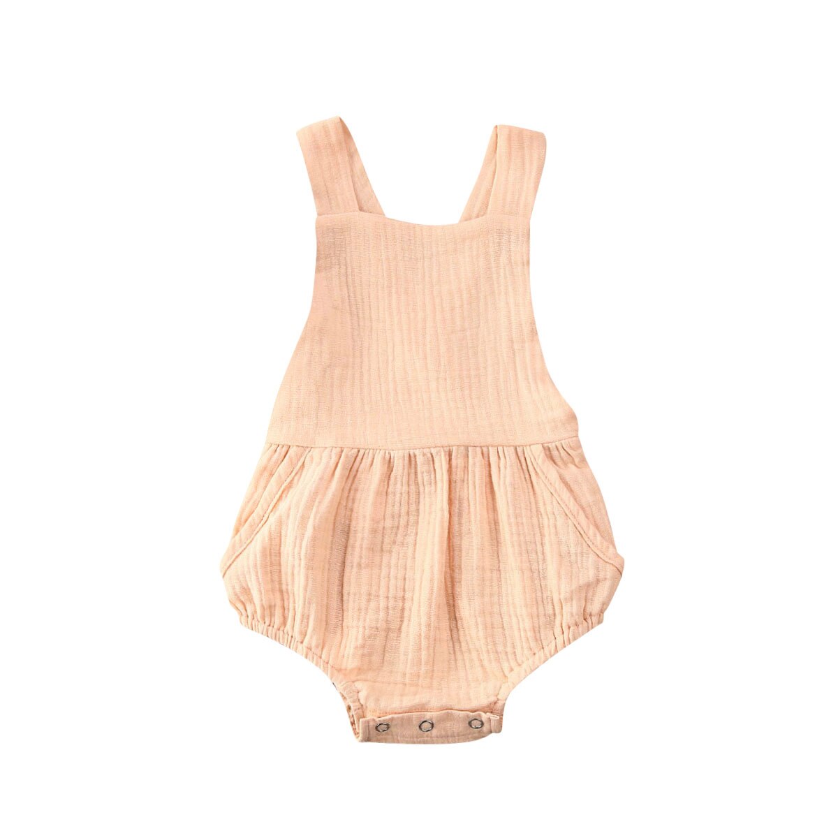 sommer Casaul Nettes Art Baby Bodys Kleinkind Jungen Mädchen Solide Baumwolle Leinen Gesamt Baby Kleidung Lätzchen Hosen freundlicher Outfit: Beige / 6m