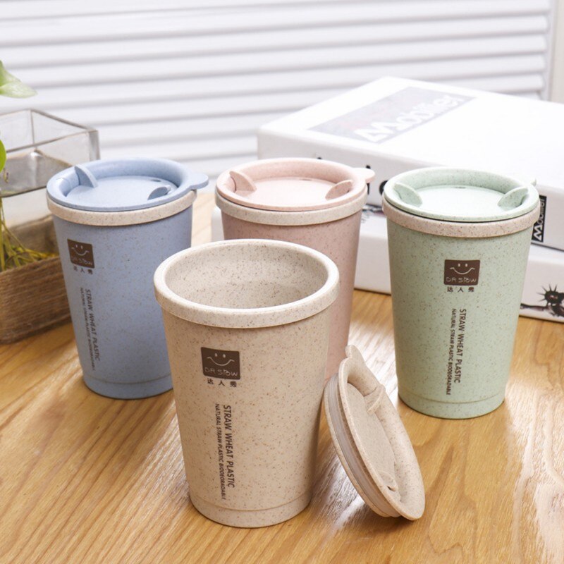 280ML Double-wall Wheat Fiber Water Cup With Lid Insulation Coffee Cup Travel Mug Leakproof Travel Thermo Milk Cup