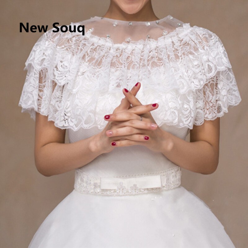 Two Layers Lace Summer Wedding Wrap With Crystal Bridal Wraps Wedding Jacket For Matching Weddings Accessories In Stock: Default Title