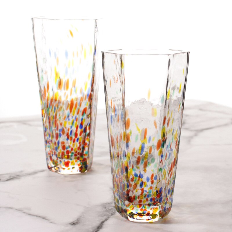 Hammer Hexagonal Cup Ins Fresh Couple Glass Water Cup Household Drink Juice Cups Coffee Mug Whiskey Glass Speckle Teacup