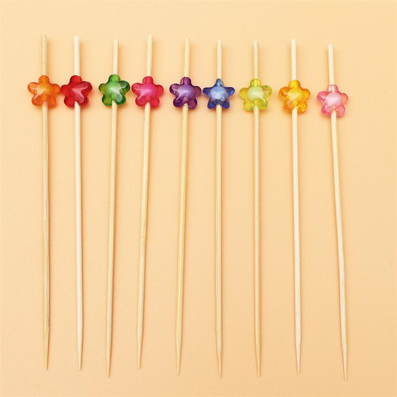 100Pcs 12Cm Wegwerp Bamboe Sticks Met Acryl Wintersweet End Voor Fruit Wood Sticks Cocktails Sier Sticks Voor Sandwich