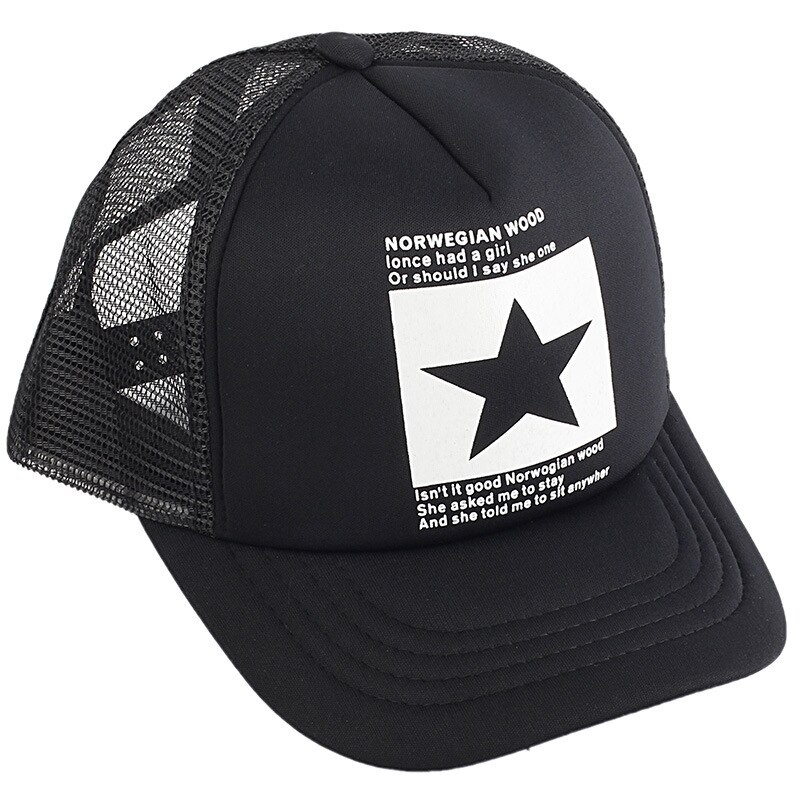 Berretti da Baseball uomo donna cappelli Hip-Hop donna primavera estate stella a cinque punte protezione solare visiere da sole cappelli da camionista a rete cappelli da papà: Black