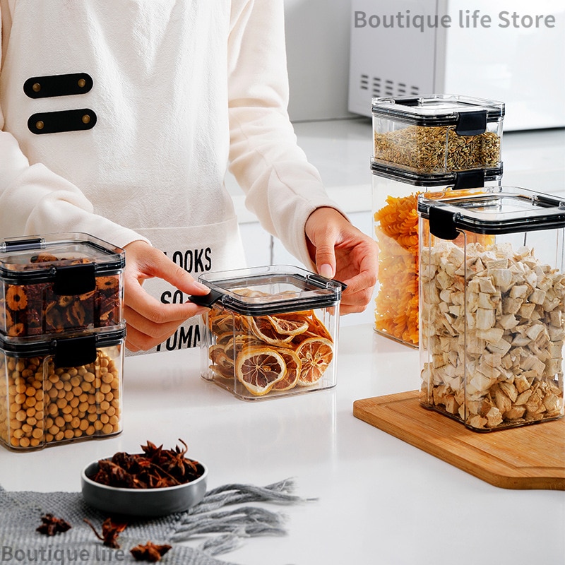 1800ml Set Stackable Kitchen Sealed Jar Plastic Food Storage Box Multigrain Storage Tank Dried Fruit Tea Jar Storage Containers