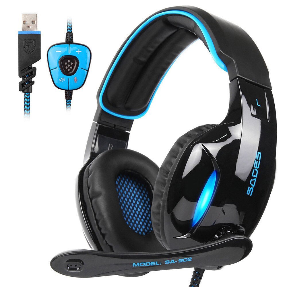SADES SA-902 haute Performance 7.1 USB PC casque basses profondes jeu écouteurs avec LED Micphone pour joueur de jeux: Bleu