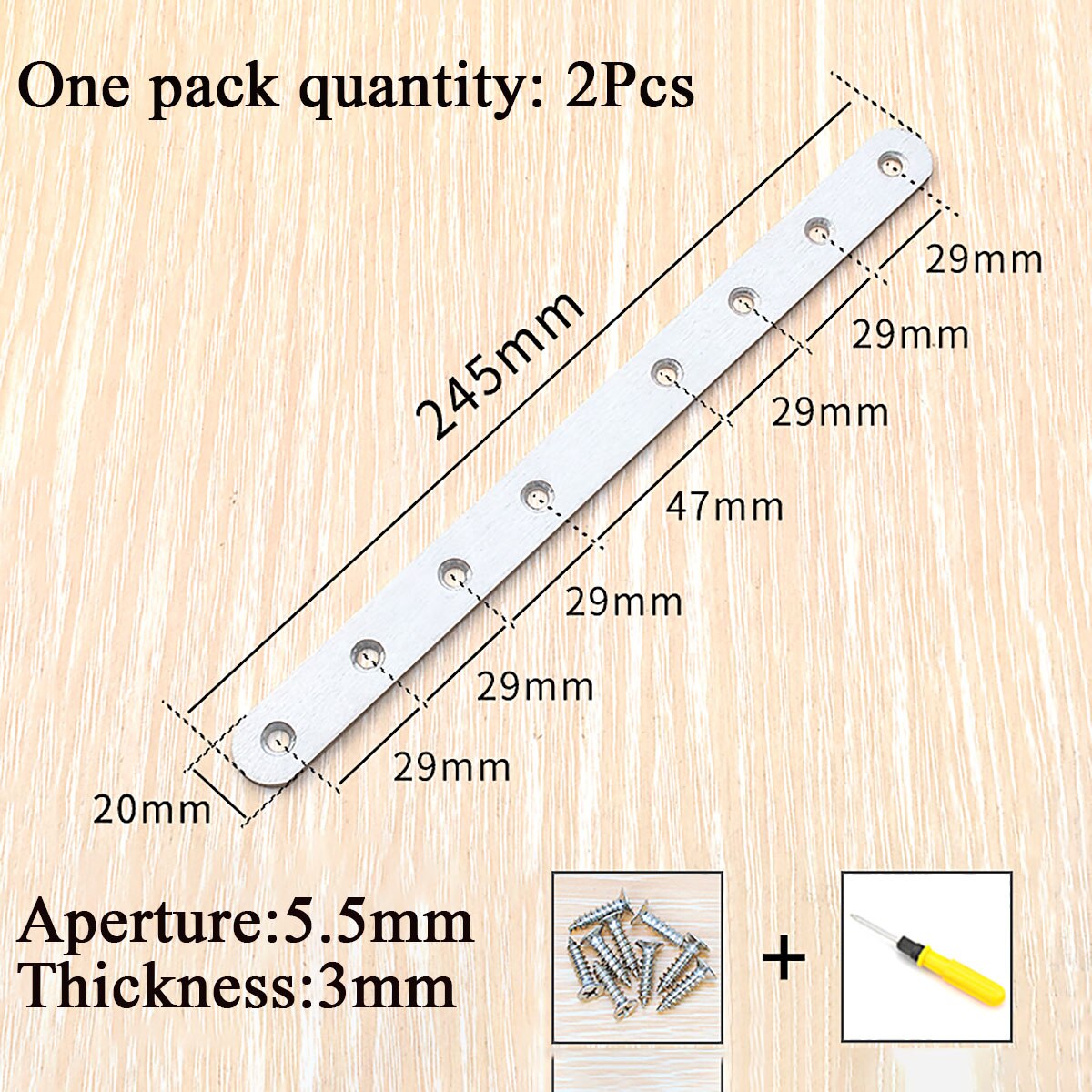1/2/4/10Pcs Roestvrij Stalen Rechte Stuk Corner Connector Voor Versterkte Vaste Board Meubels Hardware aansluiting Accessoires: 245x20(2Pcs)