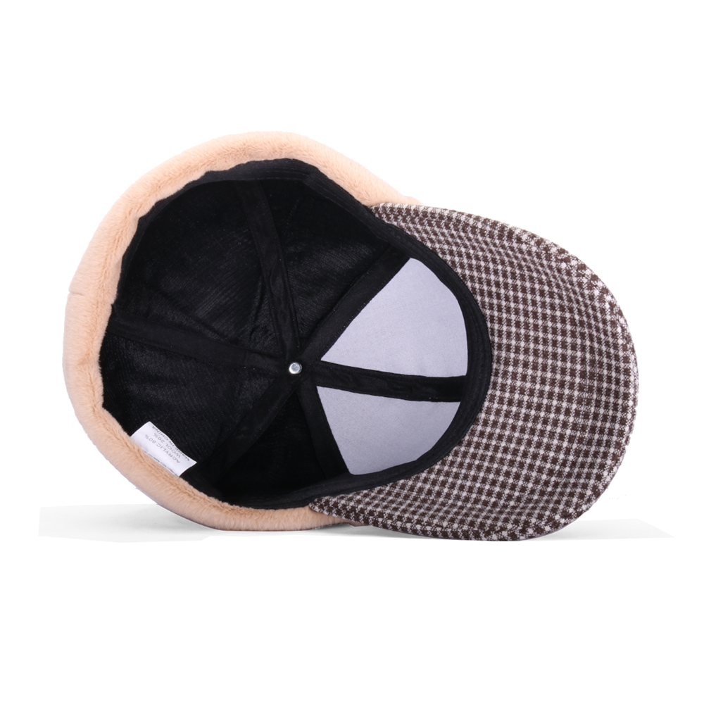 Sombrero de invierno con orejas para mujer, gorra de béisbol femenina, más terciopelo, actividad al aire libre, Retro, a cuadros, accesorios para mujer, lana, HatBQM211
