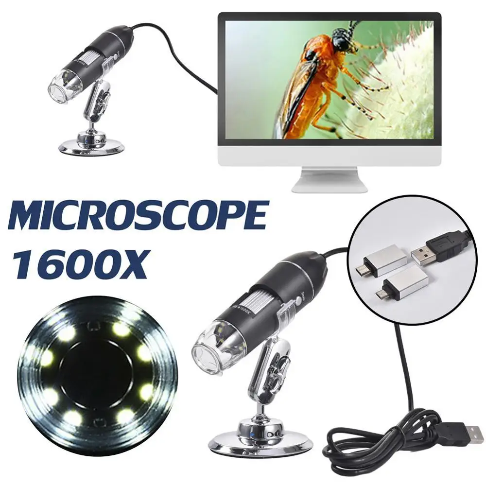 Verstelbare 1600X 2MP 1080P 8 LED Digitale Microscoop Type-C/Micro USB Vergrootglas Elektronische Stereo USB endoscoop Voor Telefoon PC