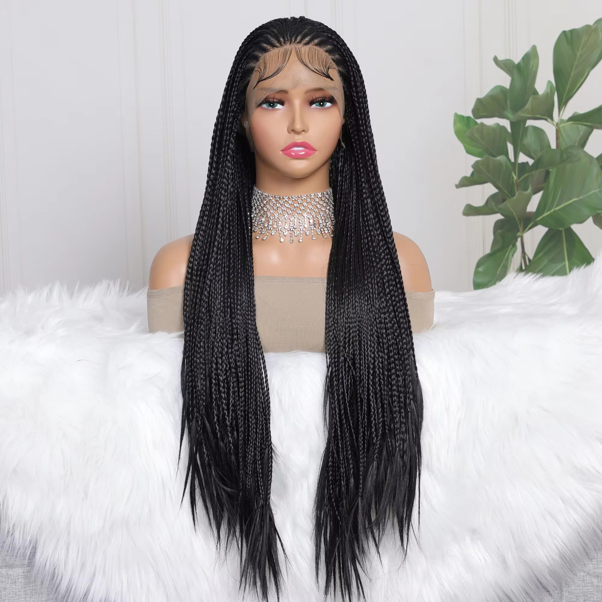 13X4 encaje Frontal trenzado Faux Locs peluca larga diosa Twist Box trenzado pelucas frontales sintéticas para mujeres negras blanqueadas sin nudos: Default Title