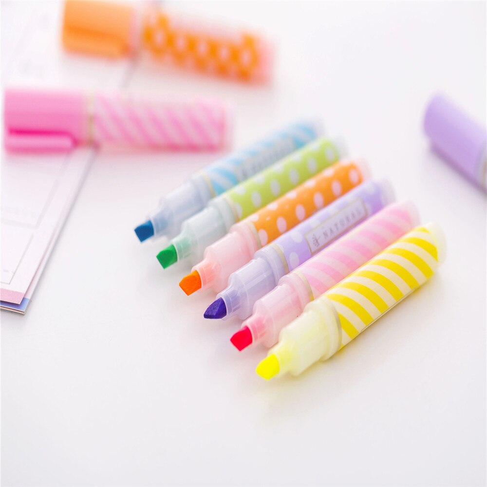 Mini 6-Kleur Markeerstift Fluorescentie Markers Marker Pen S Voor Journaling School Kantoorbenodigdheden Tekening Pen