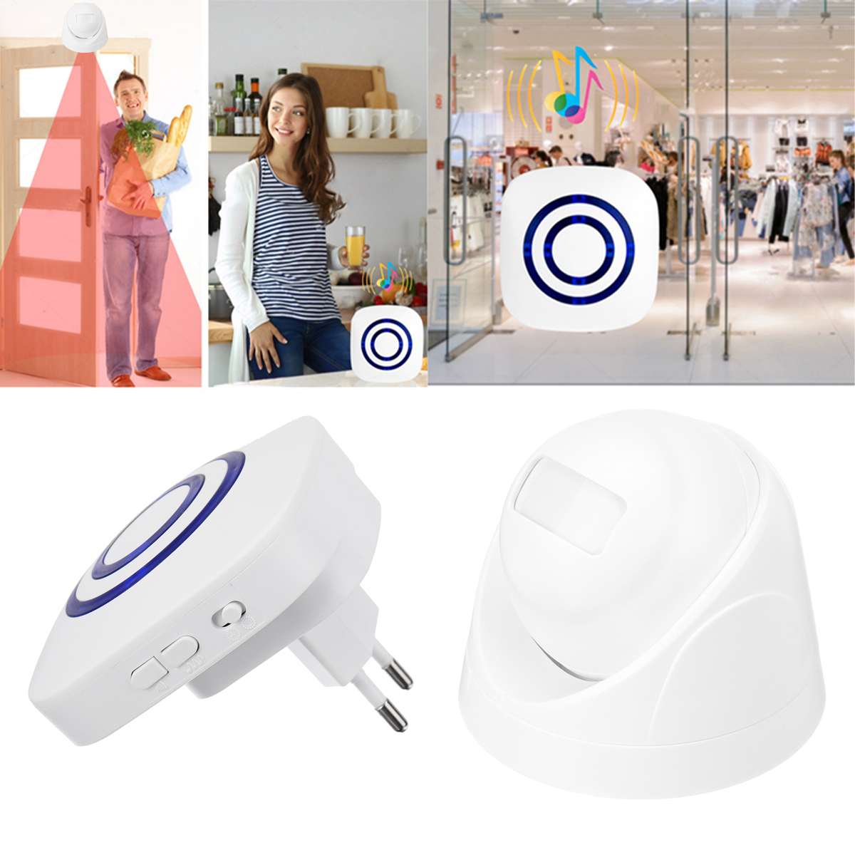 Draadloze Deurbel 7M Welkom Alarm Deurbel Pir Winkel Winkel Entry Motion Sensor Bell Alarm 36 Nummers Verstelbare Met Night licht