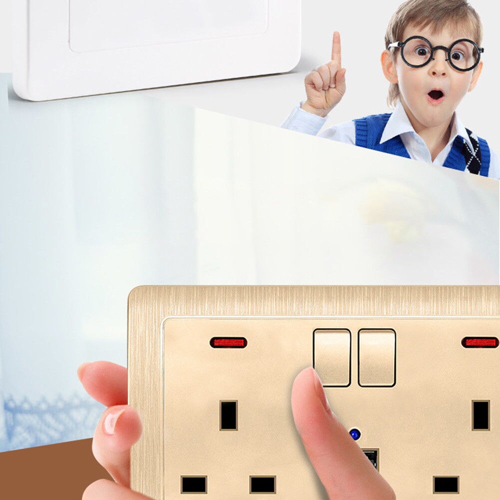 Dual USB Port Wall Charger Adapter Charging 13A Wall Charger Adapter UK Plug Twin Socket 2 Way Socket Power Outlet White Gold