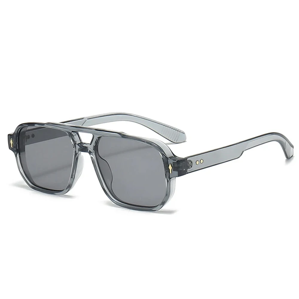 JNPCXI Vintage doble puente hombres gafas de sol cuadradas verde océano lente UV400 gafas mujeres tendencia remaches gafas de sol: Blanco
