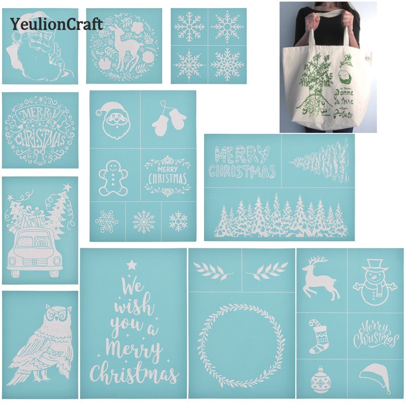 Chzimade god jul tryckta silk screen schabloner klara stämplar för att måla vägg diy scrapbooking heminredning
