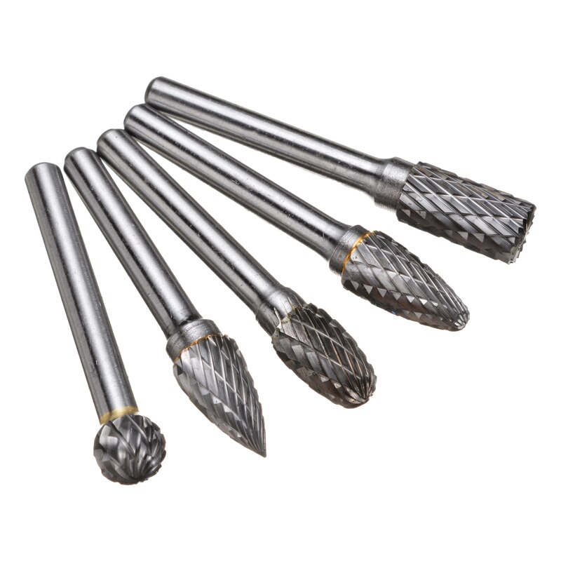 5 pièces 6mm tige carbure de tungstène fichiers rotatifs meulage fraise jeu de forets pour enlèvement rapide des métaux outil pneumatique électrique