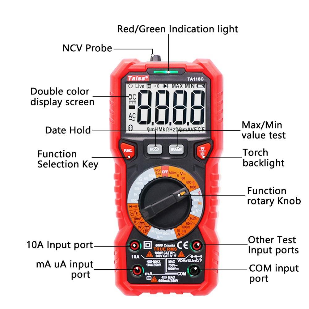 Multímetro Digital avanzado multifunción DC AC 6000 Tester de conteo, medición de temperatura, inductancia y capacitancia