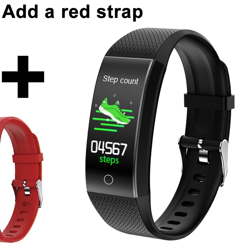 Smart Bracelet Body Temperature Watch Fitness Tracker Bracelet IP68 Waterproof Sport Pedometer Fitness Bracelet Blood Pressure: Add a red strap