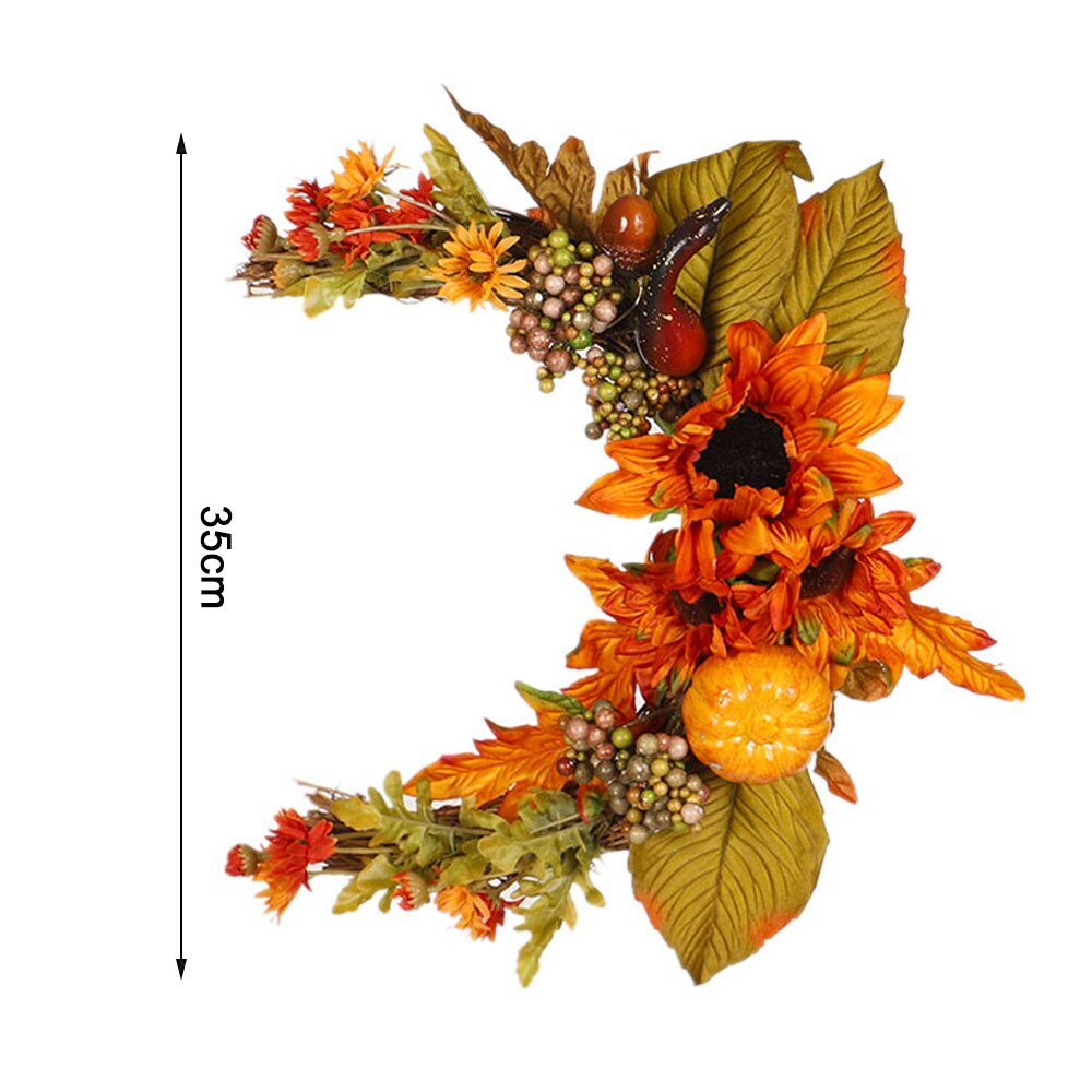Thanksgiving Kunstmatige Bloem Herfst Rotan Krans Garland Met Pompoen Esdoornblad Halve Maan Vorm Deur Muur Oogst Ornament