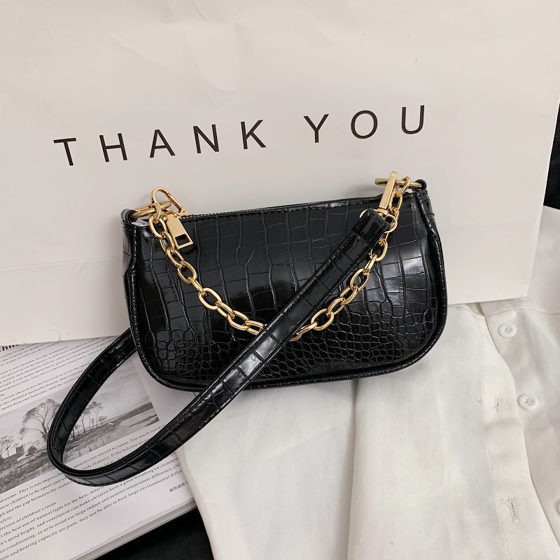 Damenhandtaschen aus pu-leder, henkeltaschen, umhängetaschen mit krokodilmuster, schultertaschen, schlichte damenhandtaschen: Schwarz