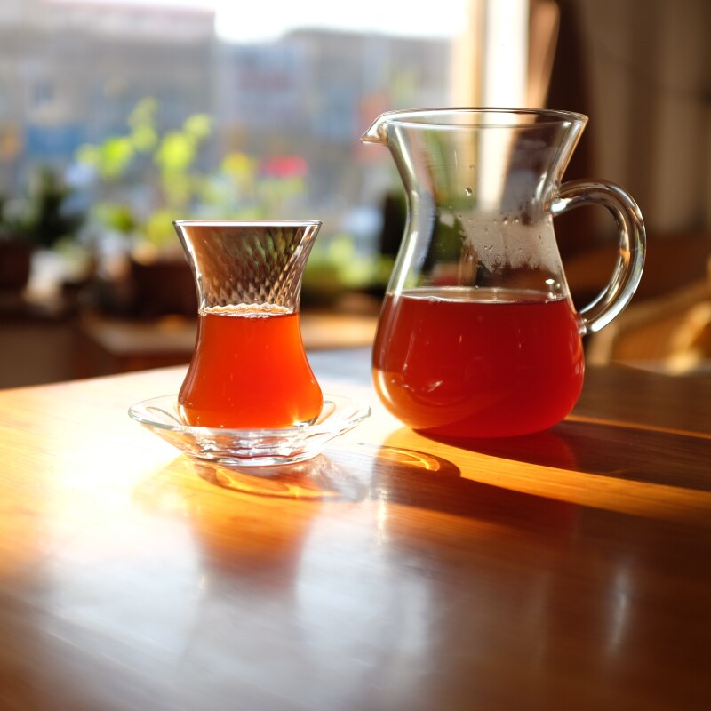 Tyrkisk tradisjonelt gjennomsiktig glass svart te kopp er kalkun kaffekopp fatsett vann drikke kopp