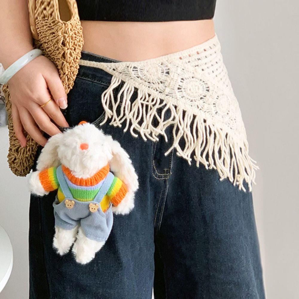 Turbante bohemio para mujer, pañuelo triangular tejido para la cabeza, chal colorido, delantal envolvente con bufandas con flecos, banda para la cintura de estilo étnico