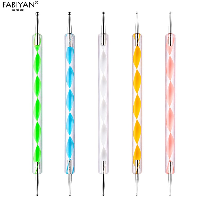 5 Stks/set 2 Manieren Nail Art Schilderen Pen Puntjes Rhinestones Gems Picking Spiraal Patroon Handvat Manicure Tools