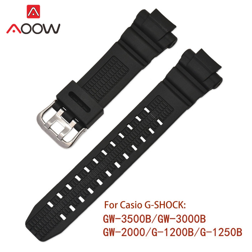Sort silikone urbånd til casio g-shock gw -3500b gw -3000b gw -2000 g-1200b g -1250b mænd sport båndrem ur tilbehør
