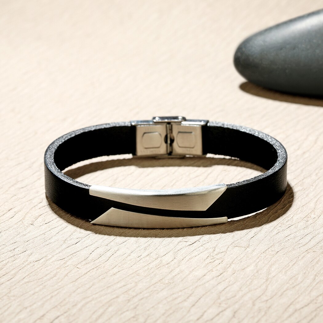 Nedar Trendy Leather Bracelets Men Stainless Steel Bangle for Male Female Bracelets Handmade Hand Wristband Jewelry Gift