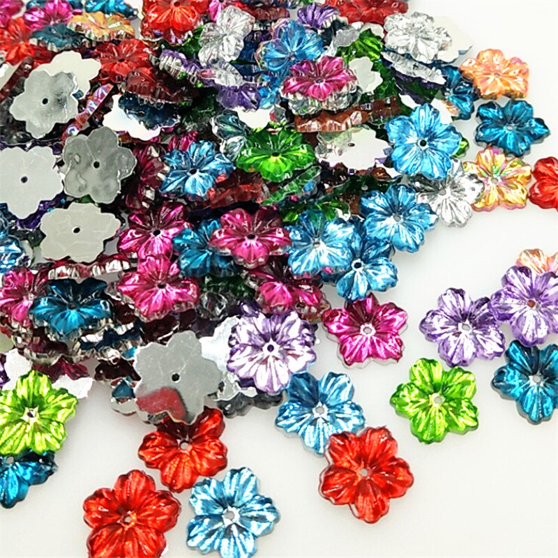 100 stk/parti flerfarvet pæonblomst akryl rhinsten, krystal cabochons, smykketilbehør til gør-det-selv dekoration 13mm