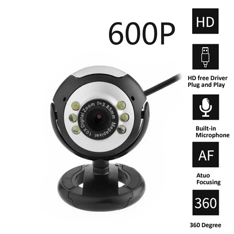Webcamera USB de 360 grados, Webcam Digital de vídeo con micrófono, Clip de micrófono, imagen CMOS para ordenador, PC, escritorio, portátil, TV Box