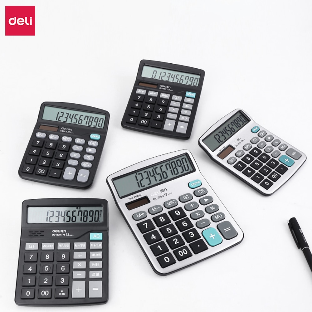 Deli Calculator 12 Digits Display Dual Power Supply Portable Desktop Calculator For Office School Business Accounting Tool Use