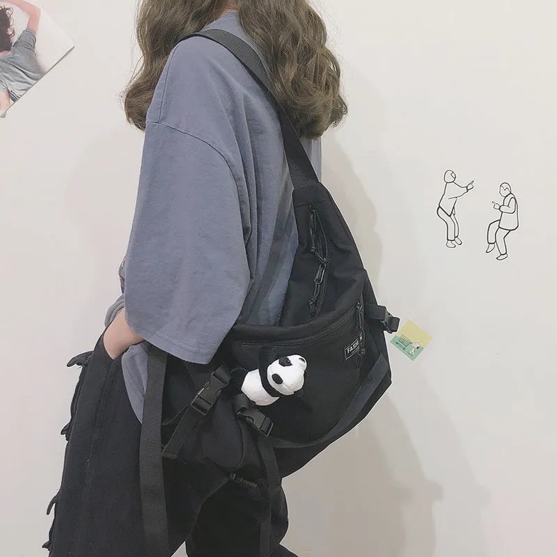 Kpop – sac à bandoulière en nylon imperméable pour femmes, sacoche style hip hop, grande capacité, décontracté, à la
