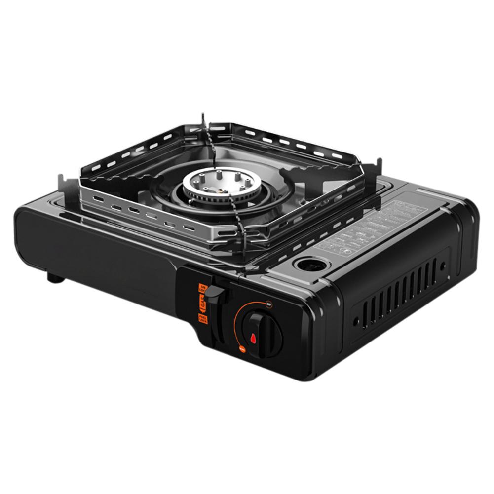 2.9KW Outdoor Cooker Small Gas Tank Gas Stove Camping Cooker Field Use Cassette Stove Multiple Functions Windproof Gas Stove: Black