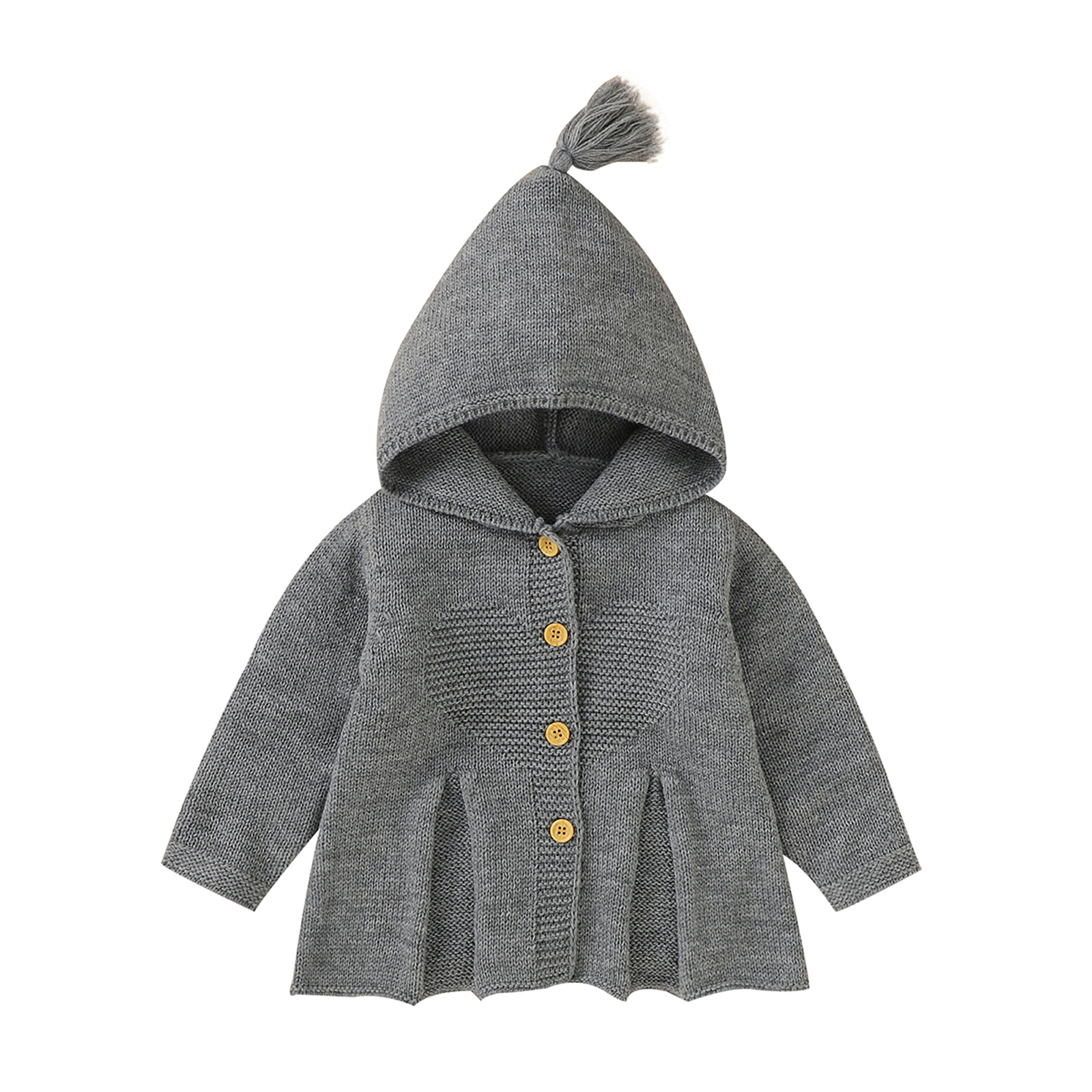 Baby Peuter Leuke Hooded Uitloper Truien Outfits Baby Meisje Jongen Fall Winter Casual Solid Gebreide Jas Vest 3-24M: GRAY / 12m