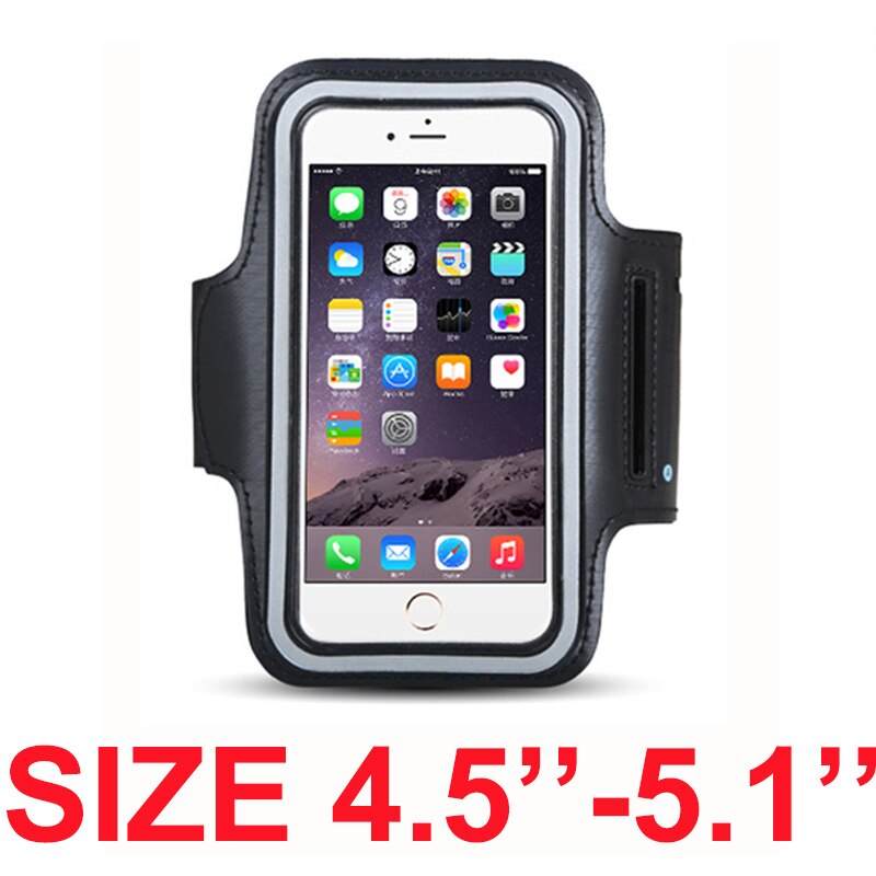 Armbånd til størrelse 4 '' 4.5 '' 4.7 '' 5 '' 5.5 '' 6 '' tommer sports mobiltelefon holder etui til iphone huawei samsung xiaomi telefon på hånden: Størrelse 4.5--5.1( sort)