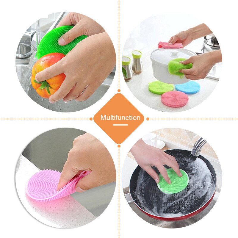 1set(6 Pcs)Silicone Sponge, Silicone Scrubber Kitchen Anti-Bacterial Sponge Multicolor for Cleaning Vegetable Kitchen Utensils
