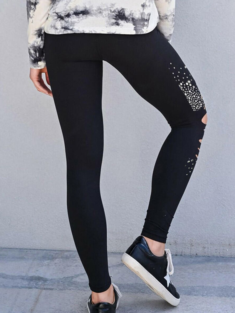 Vrouwen Polyester Spandex Zwarte Leggings Vrouwen Hoge Taille Diamant-Versierd Fitness Corset Sport Casual Broek