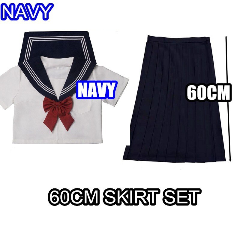 Orthodox college style Japanese student uniform JK Uniform suit NAVY suit orthodox sailor suit pleated skirt class suit: SHORT SLEEVE 60CM / L