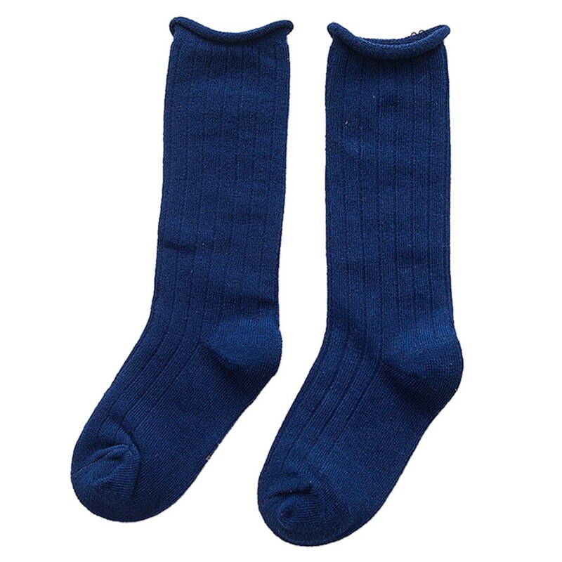 CYSINCOS 0-10Y niños calcetines largos medio tubo sólido algodón belleza caramelo colores calentadores bebé Calcetines niños Boby Niñas Ropa: Navy / 4-6Y