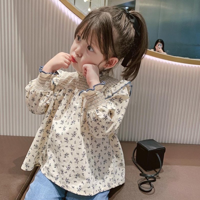 Koreaanse Stijl Bloemenprint Blouse Shirt Lente Zomer Lange Mouw Meisje Prinses Blouses Top Kids Outfits