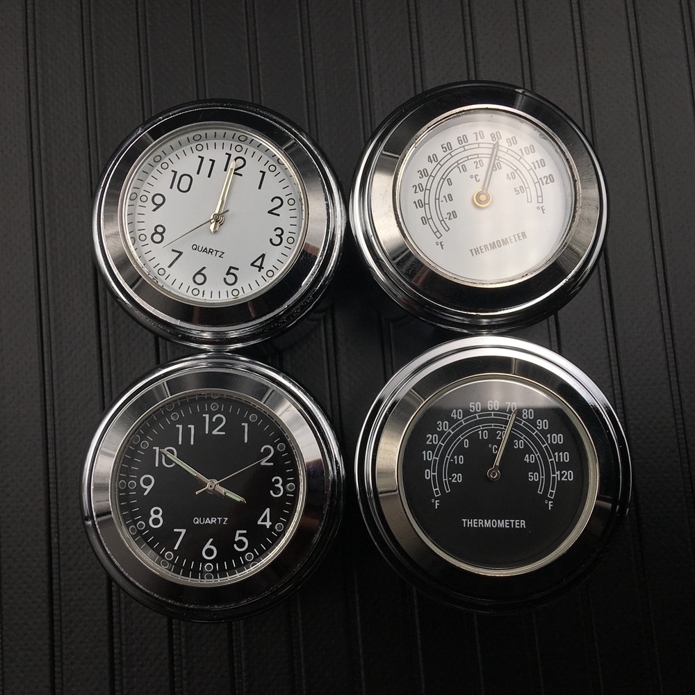 Motorcycle Motorbike Handlebar Mount Round Clock/Thermometer Universal
