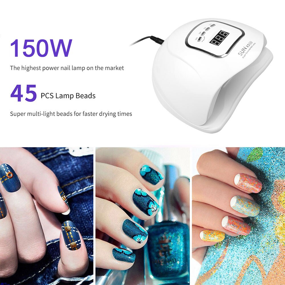 Zon X5 Max 150 W Led Lamp Nail Droger 45 Leds Uv Ijs Lamp Voor Drogen Gel Polish 10/30/60/99 S Timer Auto Sensor Manicure Gereedschap