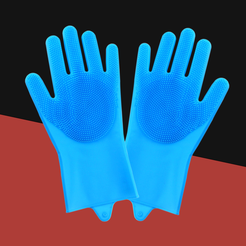 Guantes de limpieza para el cuidado de mascotas, guante de baño para perros y gatos, champú indirecto, depurador de Gel, guante de silicona suave y limpio, protección de la piel de las manos: Azul